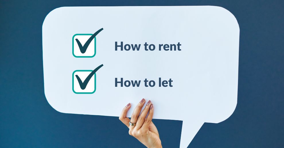 Speech bubble with how to rent and how to let